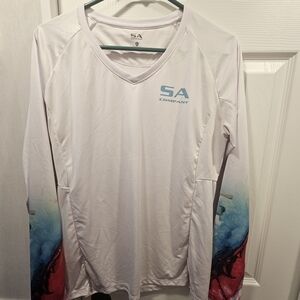 Women's Long Sleeve Tee - White with Red and Blue Accents